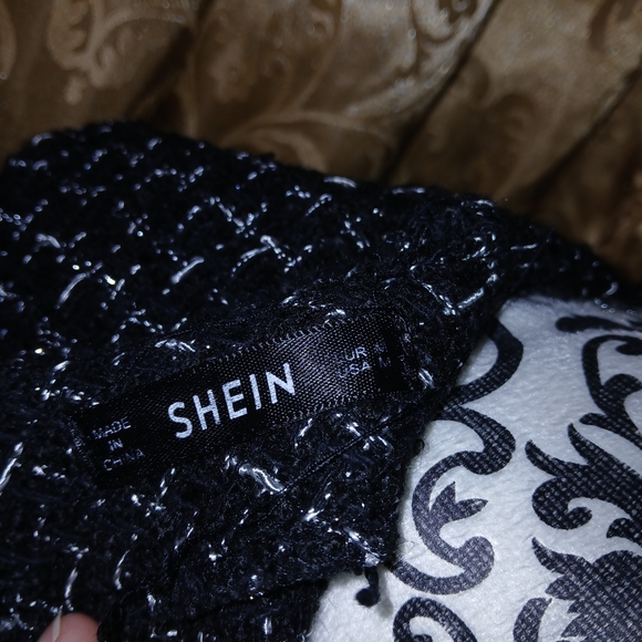 SHEIN Navy and White Tweed Midi Dress - Picture 4 of 5